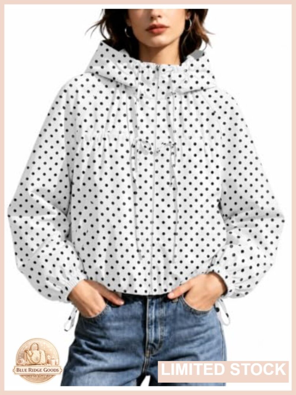 Lightweight Gathered Hooded Casual Jacket with Pockets